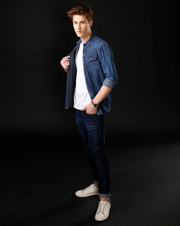 Men's Slim Fit Solid Denim Casual Shirt (ANOKA)