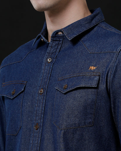 Men's Slim Fit Solid Denim Casual Shirt (ANTEN)