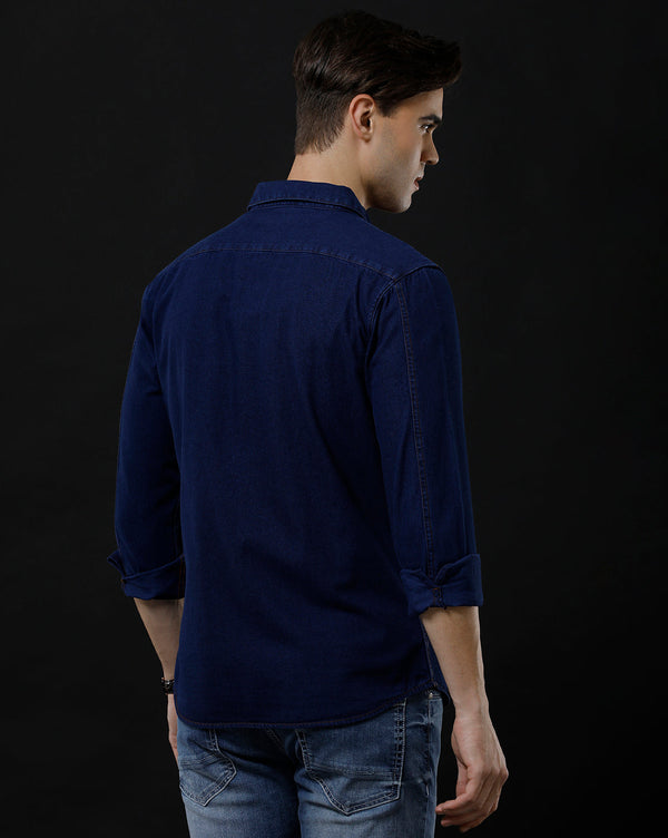 Men's Slim Fit Solid Denim Casual Shirt (ANTIQ)