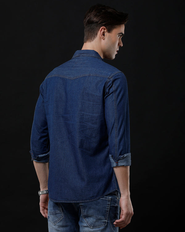 Men's Slim Fit Solid Denim Casual Shirt (APPOL)
