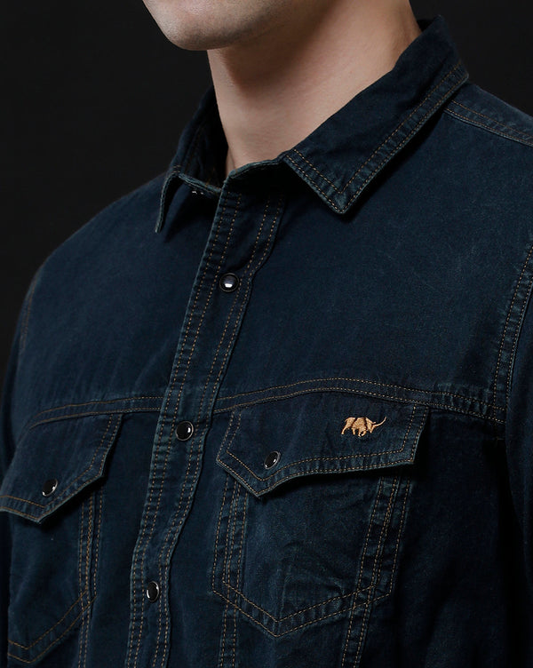 Men's Slim Fit Solid Denim Casual Shirt (APSOM)