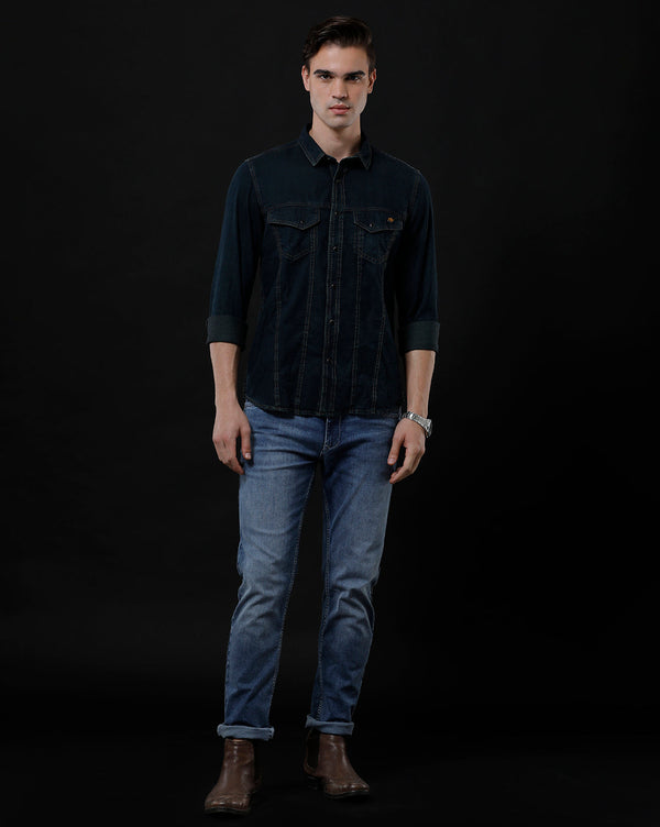 Men's Slim Fit Solid Denim Casual Shirt (APSOM)