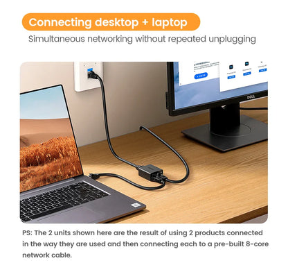 UGREEN RJ45 Splitter 1 to 2 Ethernet Adapter Internet Network Cable Extender RJ45 Connector Coupler for PC Laptop TV Box Router