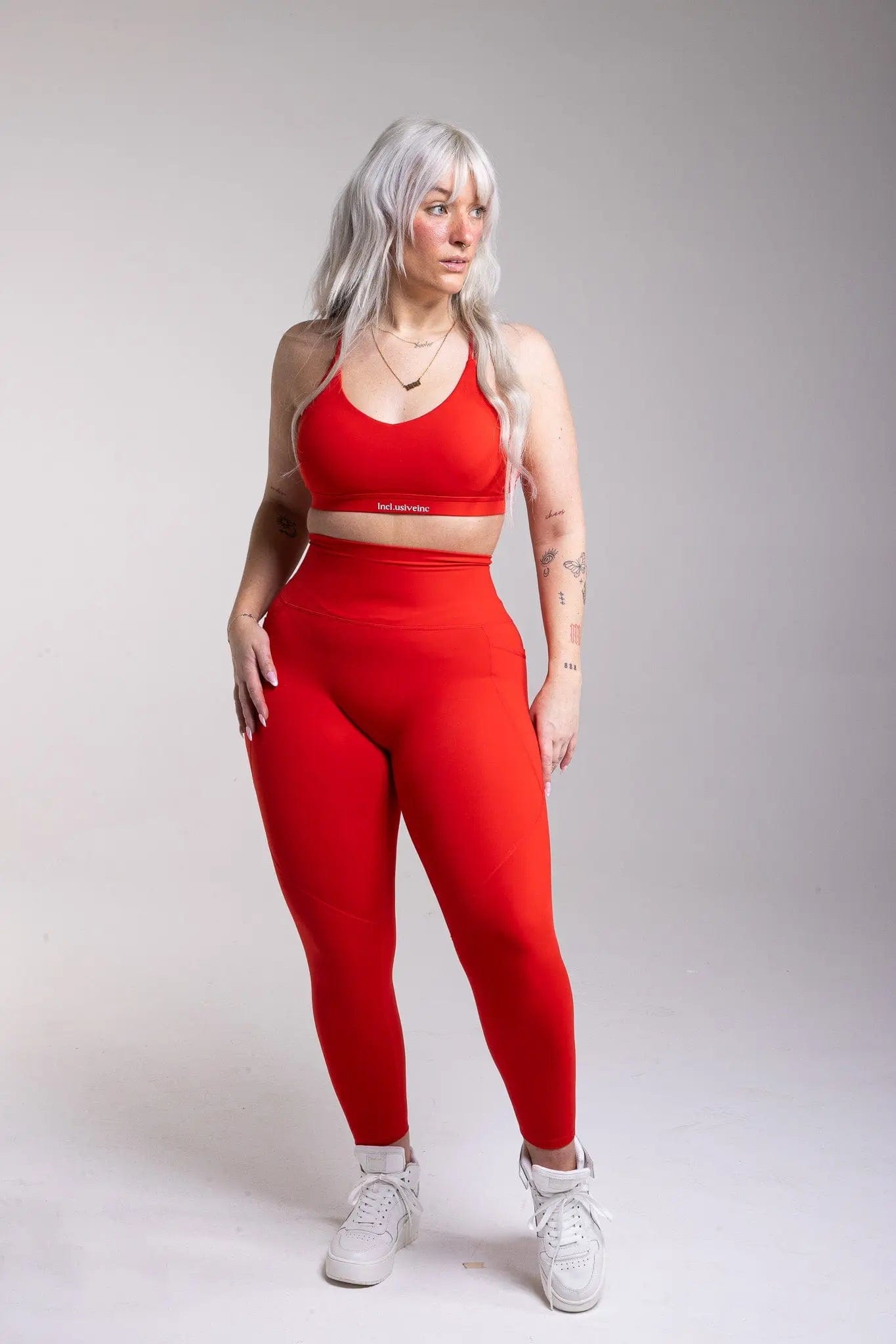 Women's Red Leggings with Pockets - High Waist Active Leggings