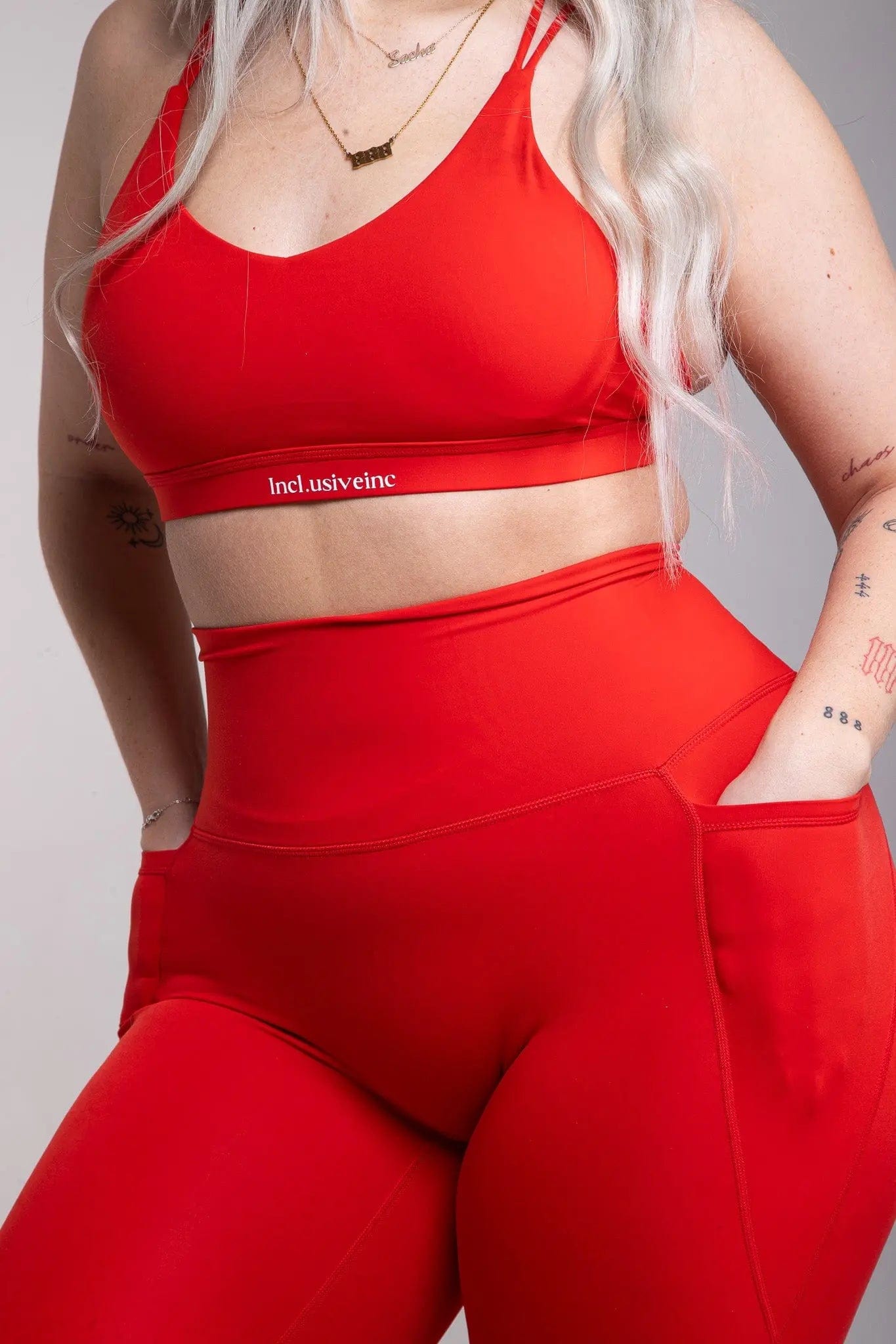 Women's Red Leggings with Pockets - High Waist Active Leggings