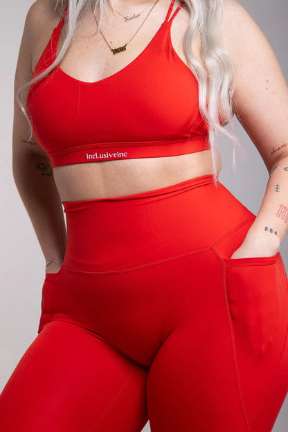Women's Red Leggings with Pockets - High Waist Active Leggings