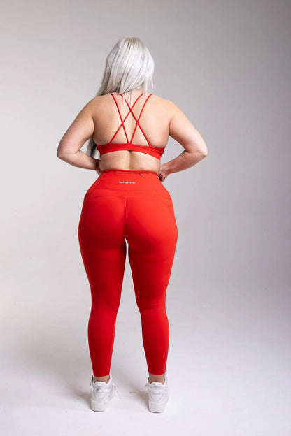 Women's Red Leggings with Pockets - High Waist Active Leggings