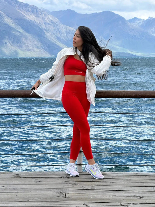 Women's Red Leggings with Pockets - High Waist Active Leggings