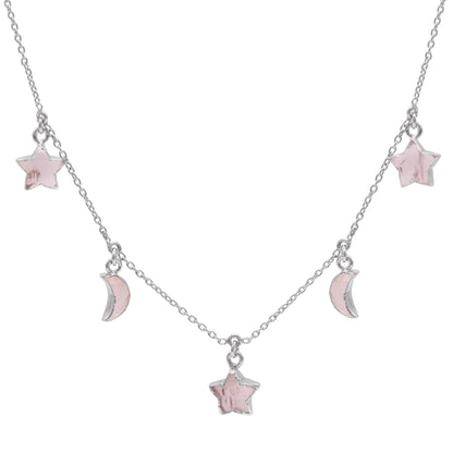 Adela Rose Quartz Star & Moon Charm Necklace | 925 Sterling Silver