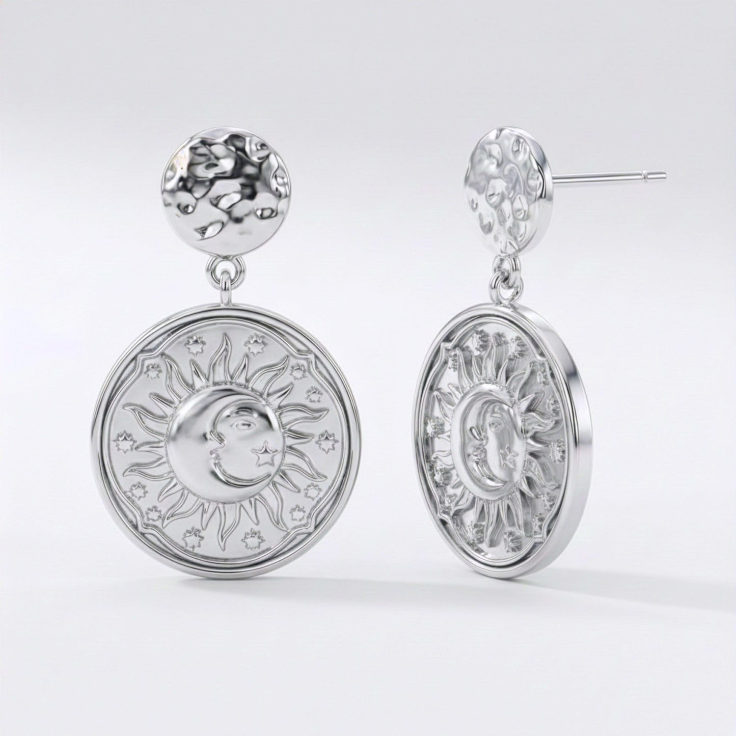 Boucles d'oreilles pendantes Aruna Sun Coin | Argent sterling 925
