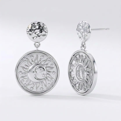 Boucles d'oreilles pendantes Aruna Sun Coin | Argent sterling 925