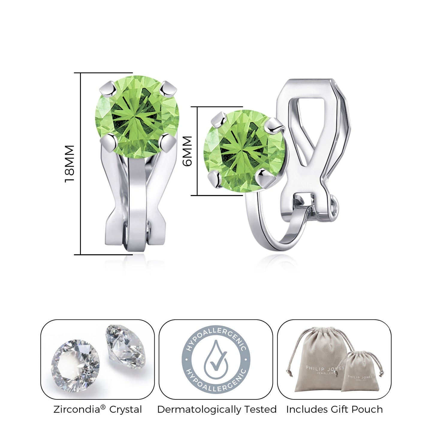 Light Green Crystal Clip On Earrings Created with Zircondia® Crystals