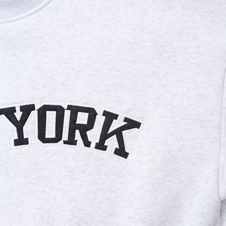 NY Loose text embroidered velvet hoodie