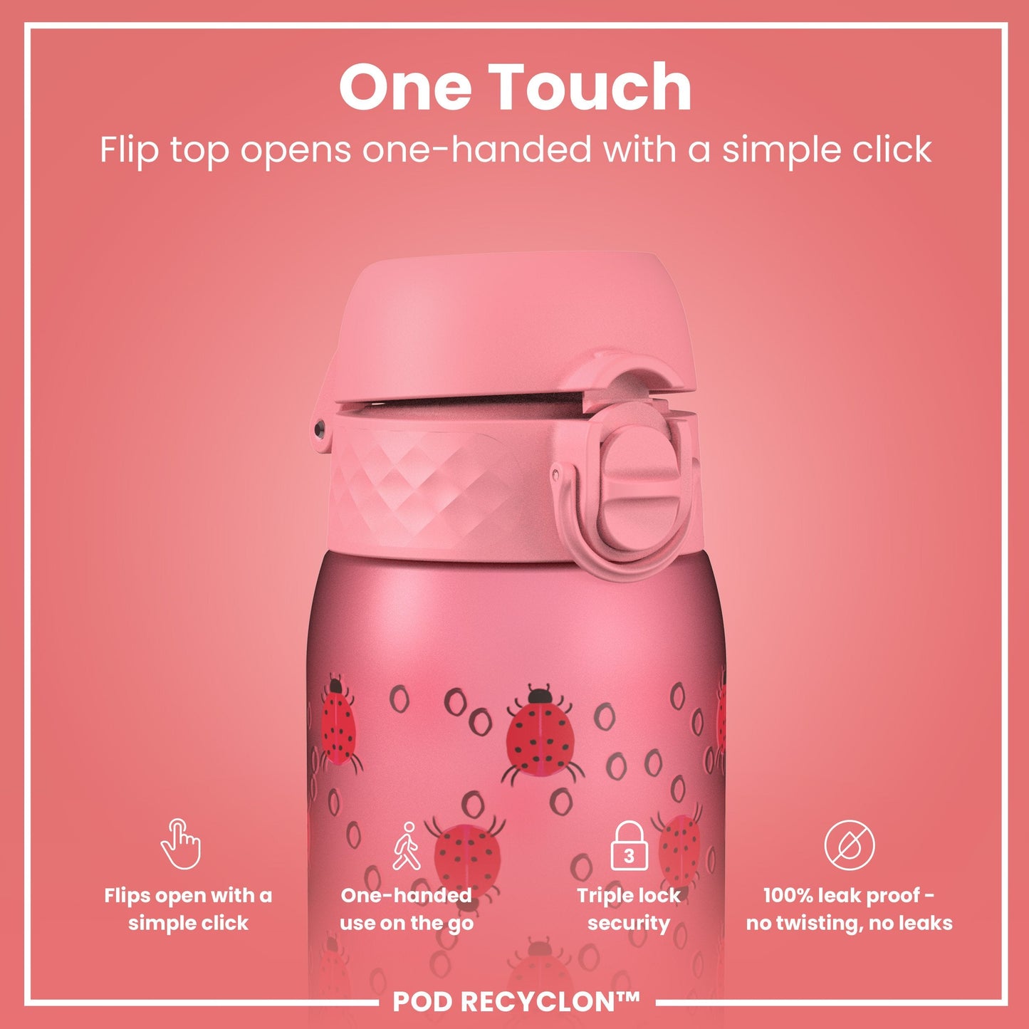 Leak Proof Kids' Water Bottle, Recyclon, Ladybugs, 350ml (12oz)