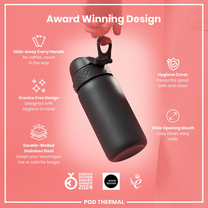 Leak Proof Thermal Steel Water Bottle, Insulated, Grey, 320ml (11oz)