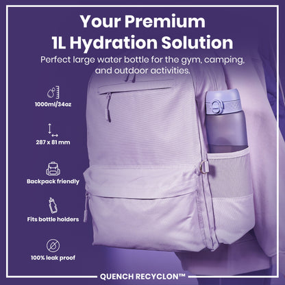 Leak Proof 1 litre Water Bottle, Recyclon, Light Purple, 1L