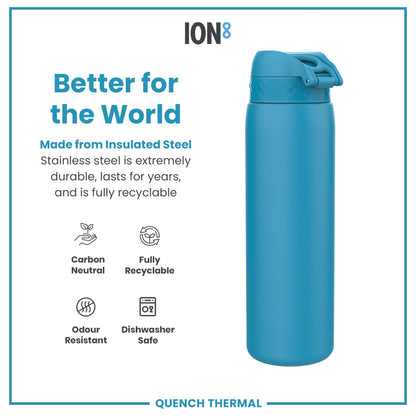 Leak Proof 1 Litre Thermal Water Bottle, Insulated, Blue, 1L