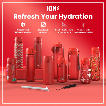 Leak Proof 1 Litre Water Bottle, Stainless Steel, Red, 1L