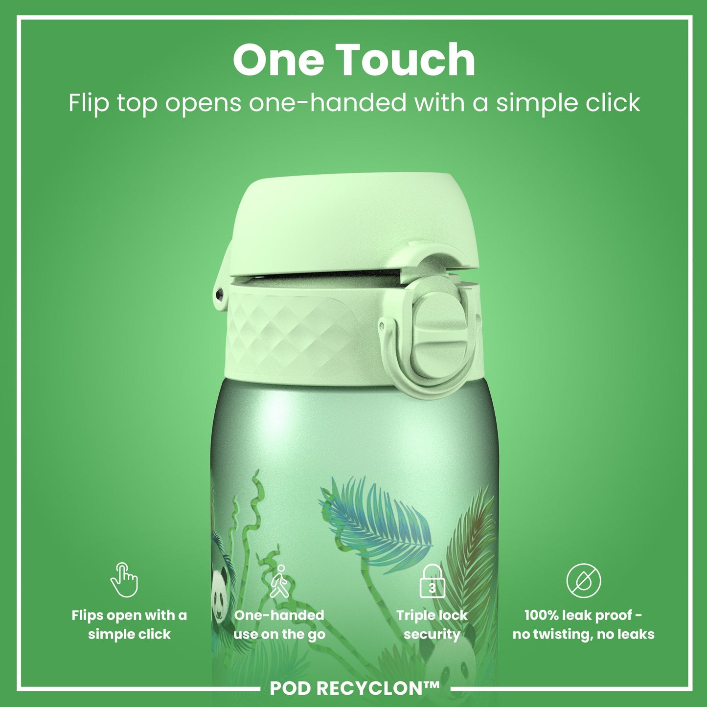 Leak Proof Kids' Water Bottle, Recyclon, Pandas, 350ml (12oz)