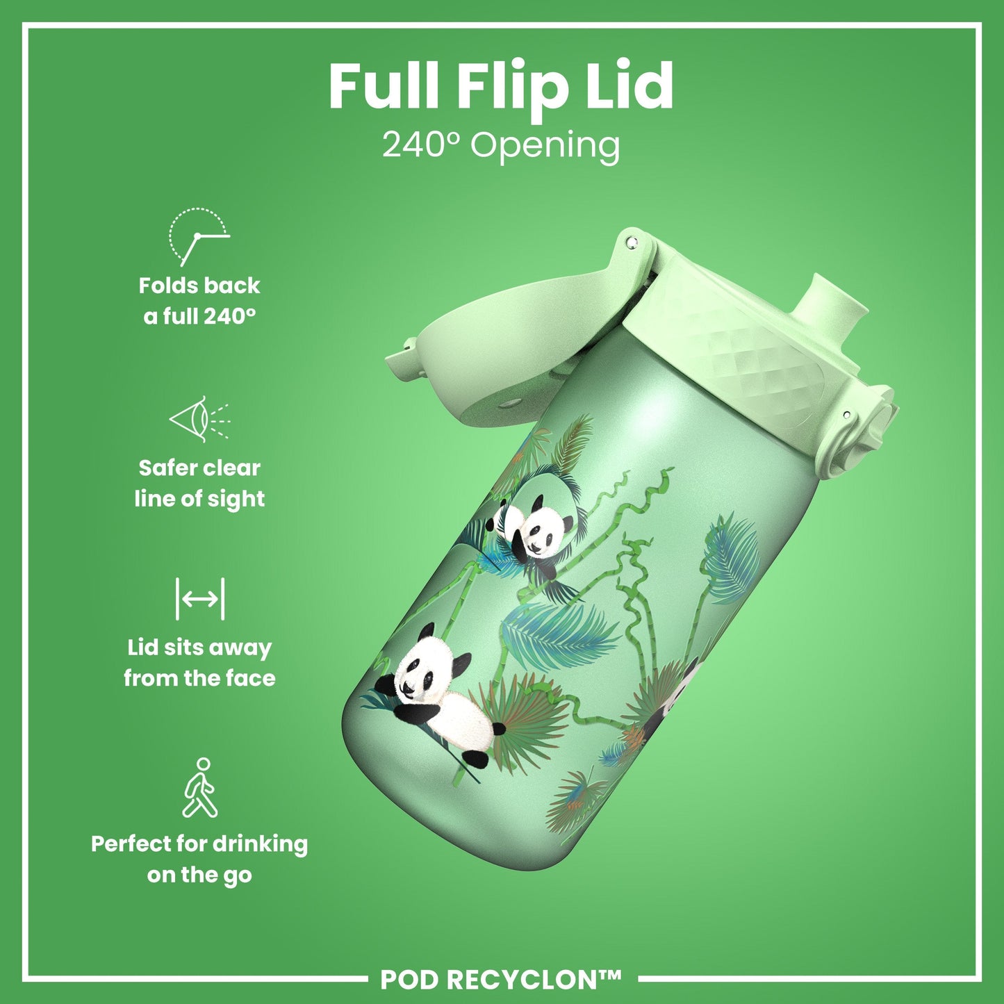 Leak Proof Kids' Water Bottle, Recyclon, Pandas, 350ml (12oz)
