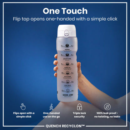 Leak Proof 1 Litre Water Bottle with Times to Drink, Recyclon, Ice, 1L