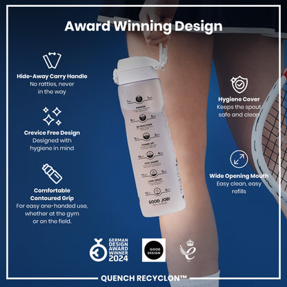 Leak Proof 1 Litre Water Bottle with Times to Drink, Recyclon, Ice, 1L