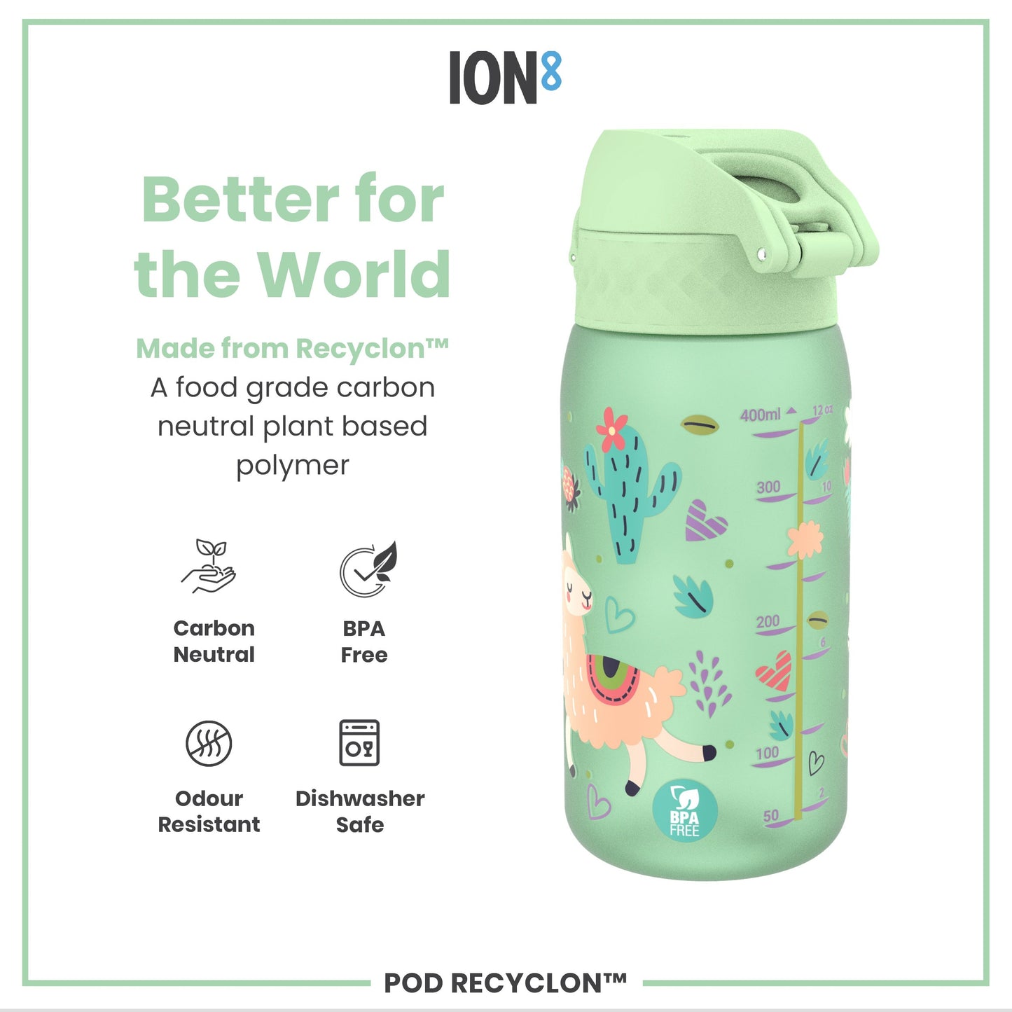 Leak Proof Kids Water Bottle, Recyclon, Llamas, 350ml (12oz)