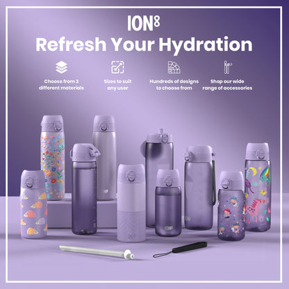 Leak Proof 1 Litre Water Bottle with Times to Drink, Recyclon, Blue & Pink, 1L