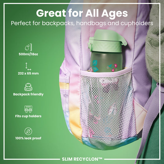 Leak Proof Slim Water Bottle, Recyclon, Wild Butterfly, 500ml (18oz)