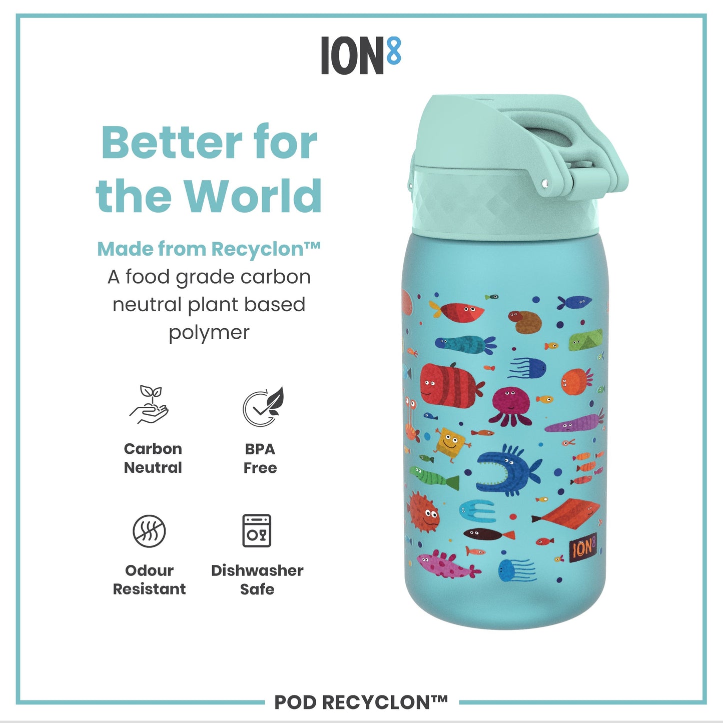 Leak Proof Kids Water Bottle, Recyclon, Fish, 350ml (12oz)