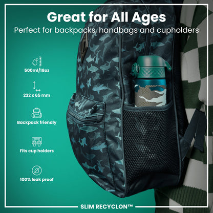 Leak Proof Slim Water Bottle, Recyclon, Camouflage, 500ml (18oz)