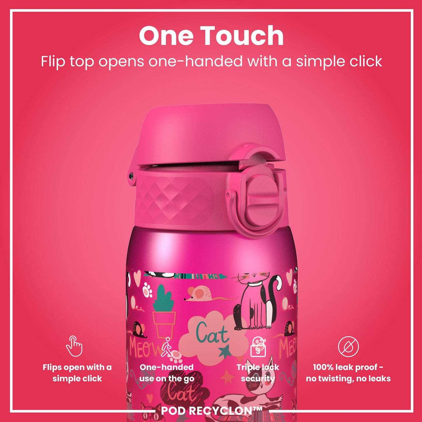 Leak Proof Kids Water Bottle, Recyclon, Kittens, 350ml (12oz)