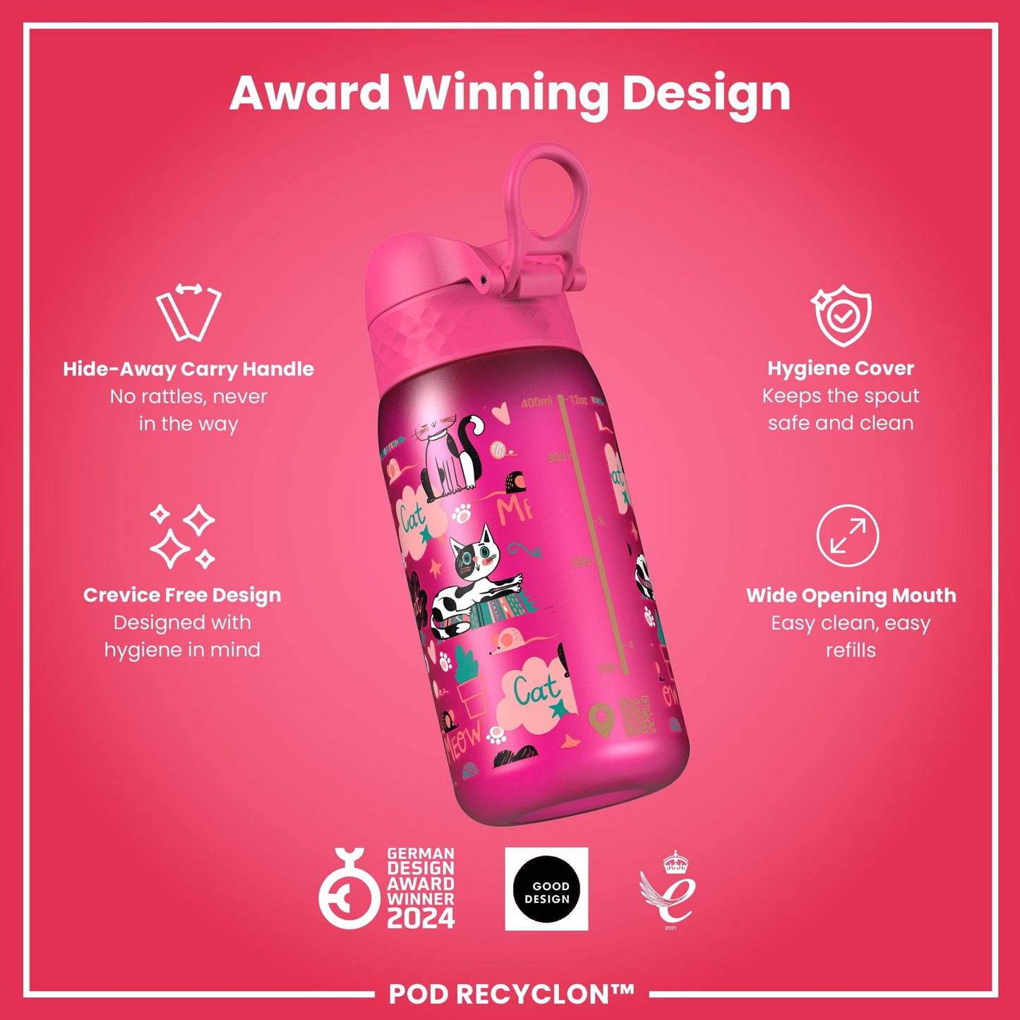 Leak Proof Kids Water Bottle, Recyclon, Kittens, 350ml (12oz)