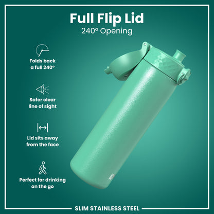 Leak Proof Slim Water Bottle, Stainless Steel, Teal, 600ml (20oz)