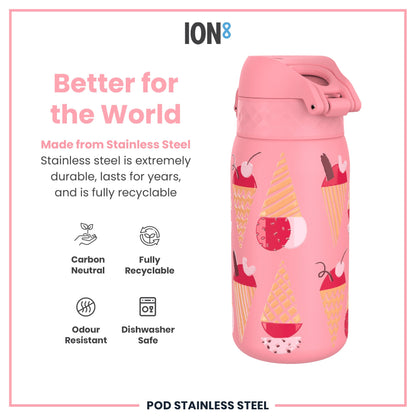 Leak Proof Kids Water Bottle, Stainless Steel, Ice Creams, 400ml (13oz)