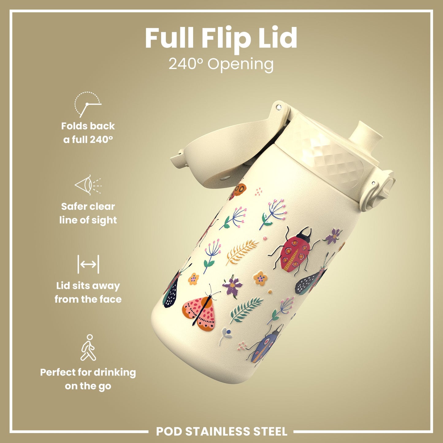 Leak Proof Kids Water Bottle, Stainless Steel, Bugs Life, 400ml (13oz)