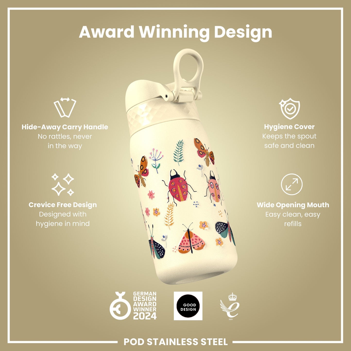 Leak Proof Kids Water Bottle, Stainless Steel, Bugs Life, 400ml (13oz)