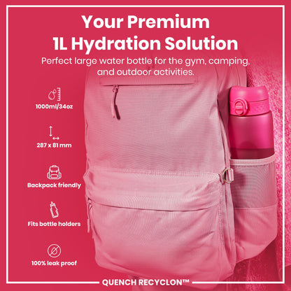 Leak Proof 1 litre Water Bottle, Recyclon, Pink, 1L