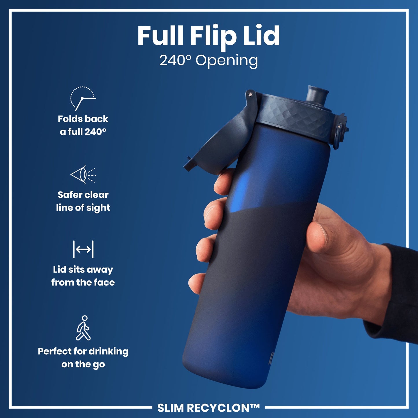 Leak Proof Slim Water Bottle, Recyclon, Navy, 500ml (18oz)