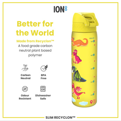 Leak Proof Slim Water Bottle, Recyclon, Dragons, 500ml (18oz)