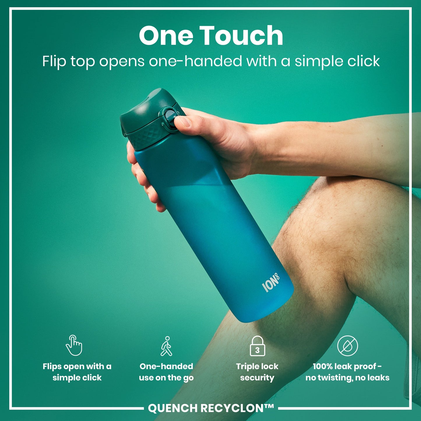 Leak Proof 1 litre Water Bottle, Recyclon, Aqua, 1L