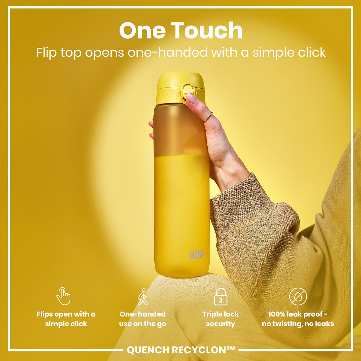 Leak Proof 1 litre Water Bottle, Recyclon, Yellow, 1L