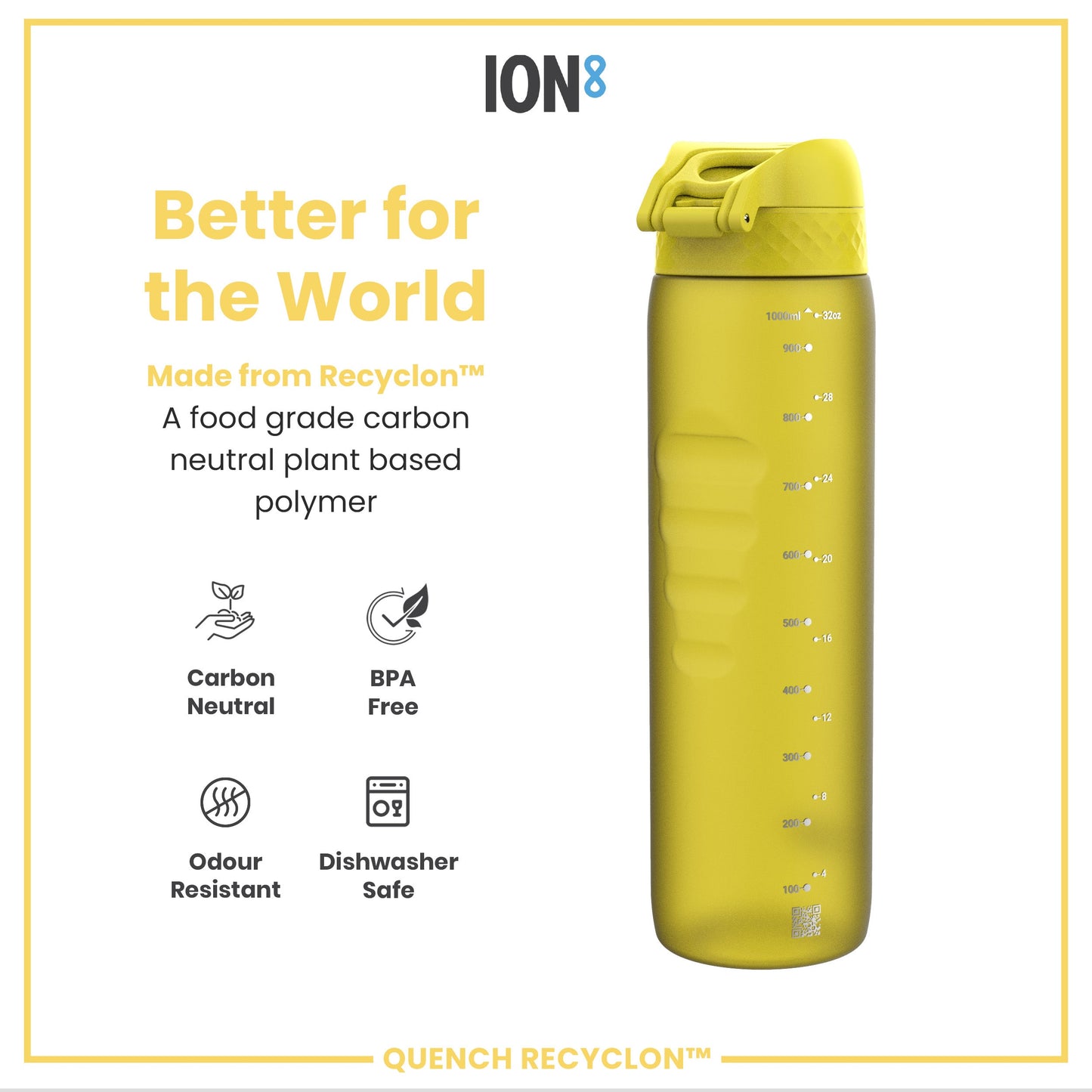 Leak Proof 1 litre Water Bottle, Recyclon, Yellow, 1L