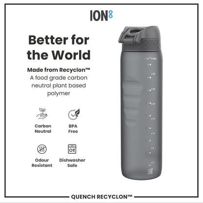 Leak Proof 1 litre Water Bottle, Recyclon, Grey, 1L