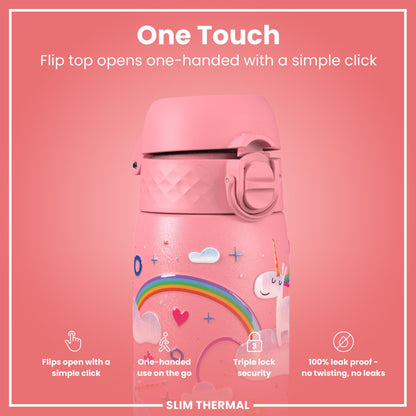Leak Proof Slim Thermal Steel Water Bottle, Insulated, Unicorn, 500ml (17oz)