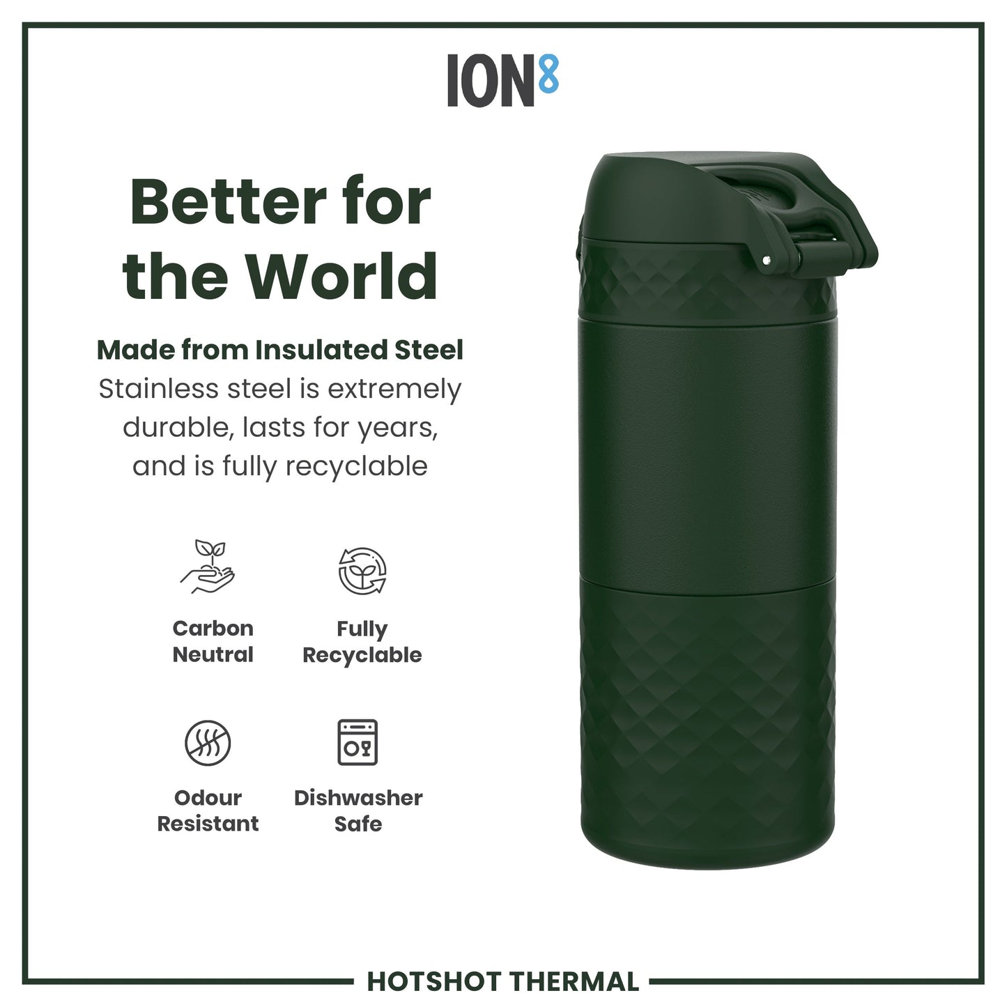 Insulated Steel, Travel Mug, Dark Green, 360ml