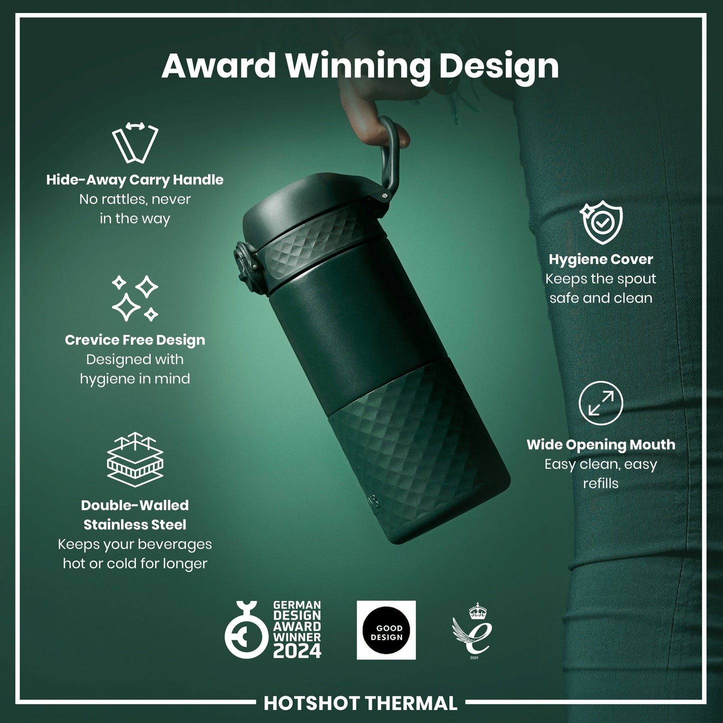 Insulated Steel, Travel Mug, Dark Green, 360ml
