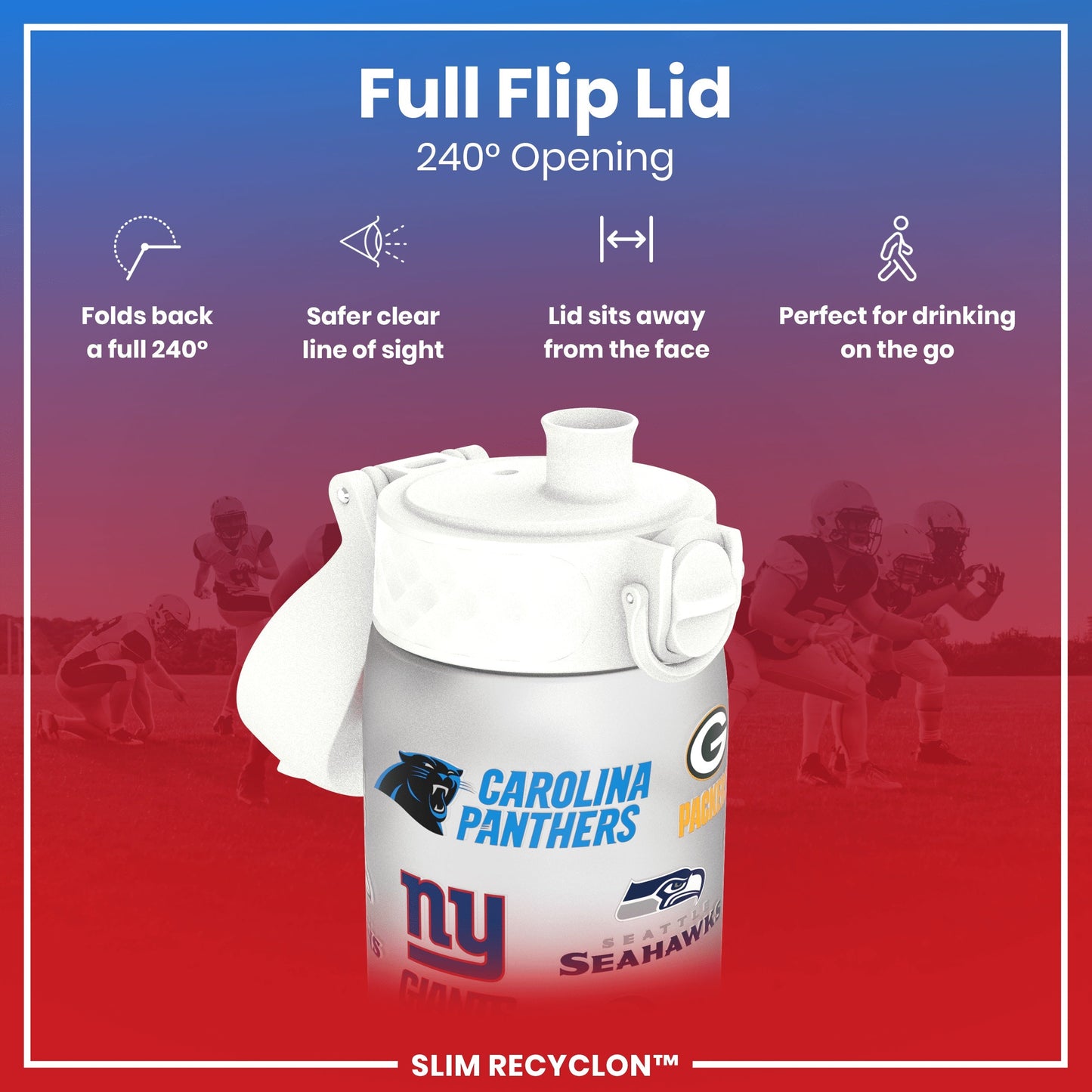 Leak Proof NFL Water Bottle, Recyclon, Multi Teams, 500ml (18oz)