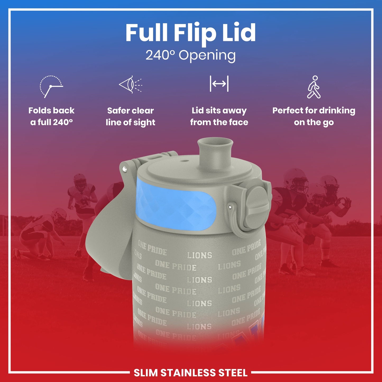 Leak Proof NFL Water Bottle, Stainless Steel, Detroit Lions, 600ml (20oz)