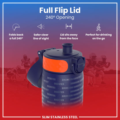 Leak Proof NFL Water Bottle, Stainless Steel, Denver Broncos, 600ml (20oz)